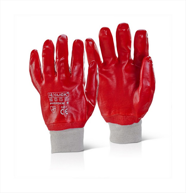 Knitted Wrist Gloves Red PVC
